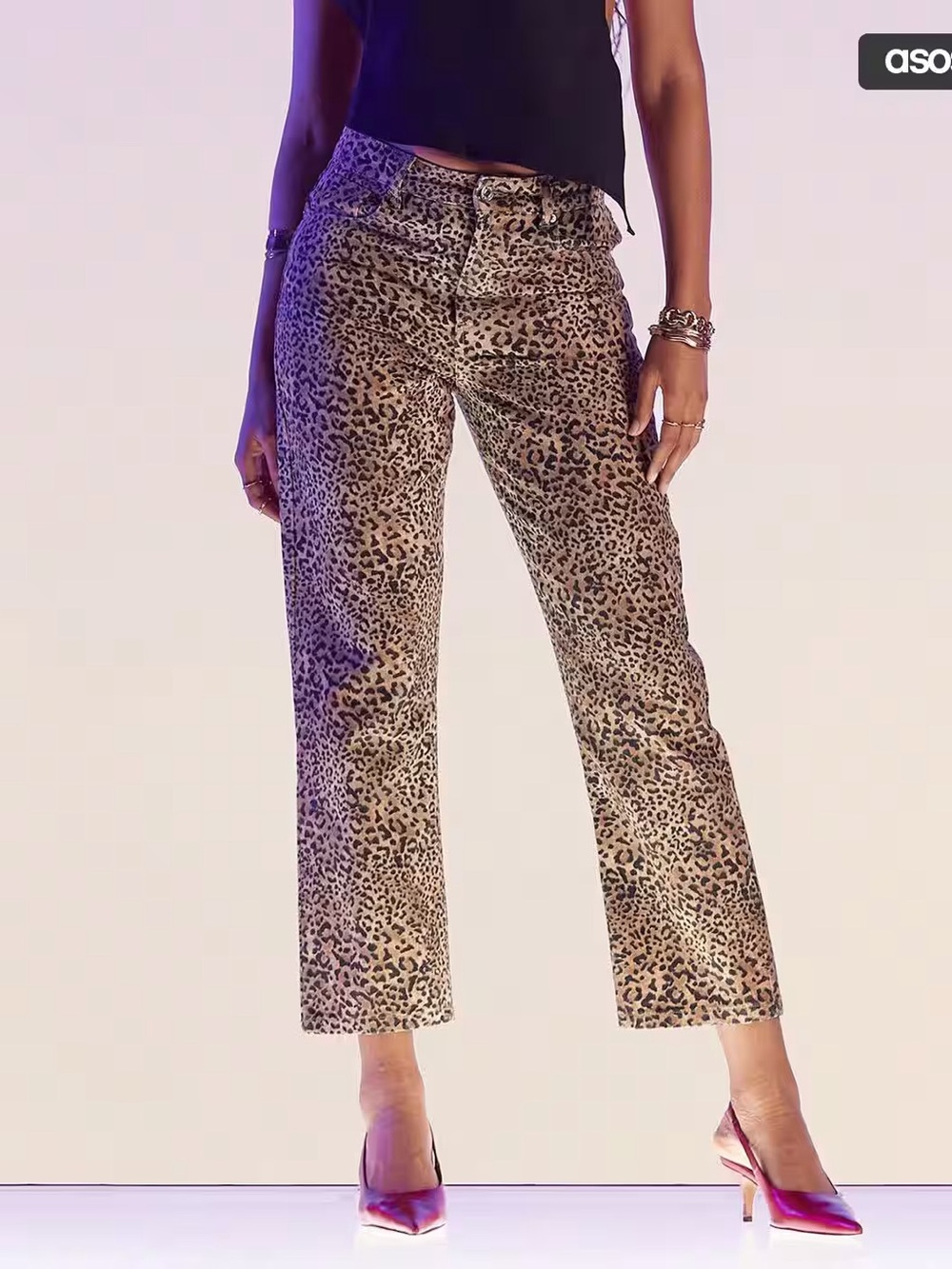 Leopard Print Jeans - Tan and Black